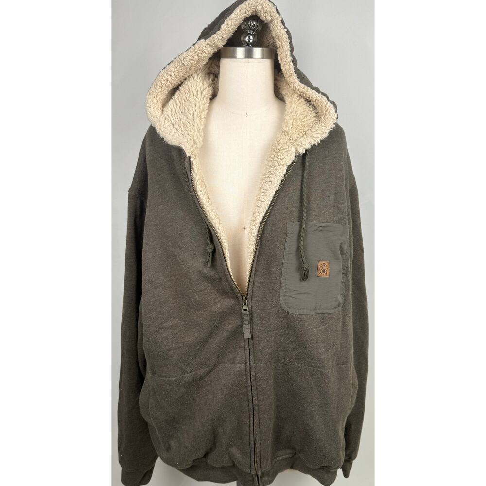 Men XL Hoodie Sherpa Lined Full Zip Fleece Jacket Brown Warm Coat Fall Winter‎